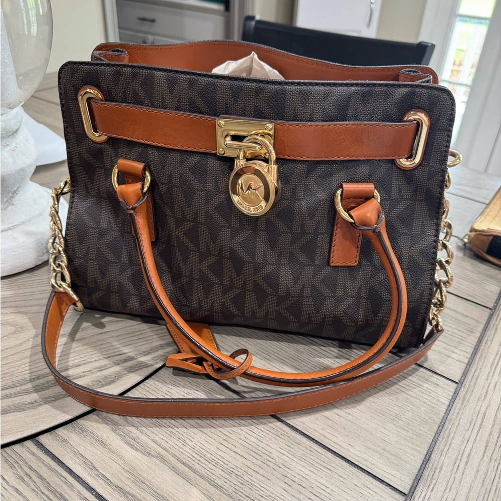 Michael Kors Brown and Gold Shoulder Bag with Signature Monogram